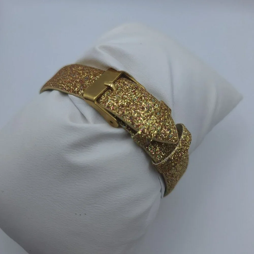 MSPCI Sparkly Gold Watch‎ Working Adjustable Classic Shiny Glitter Band